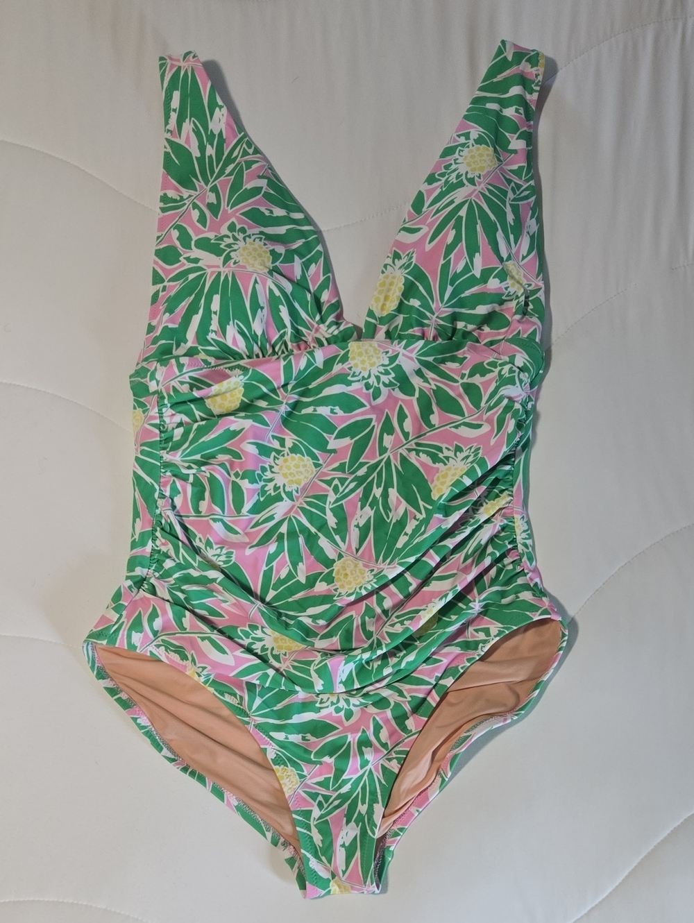 J. Crew Factory Womens Floral One-Piece Swimsuit in Pink, Green & Yellow Size L